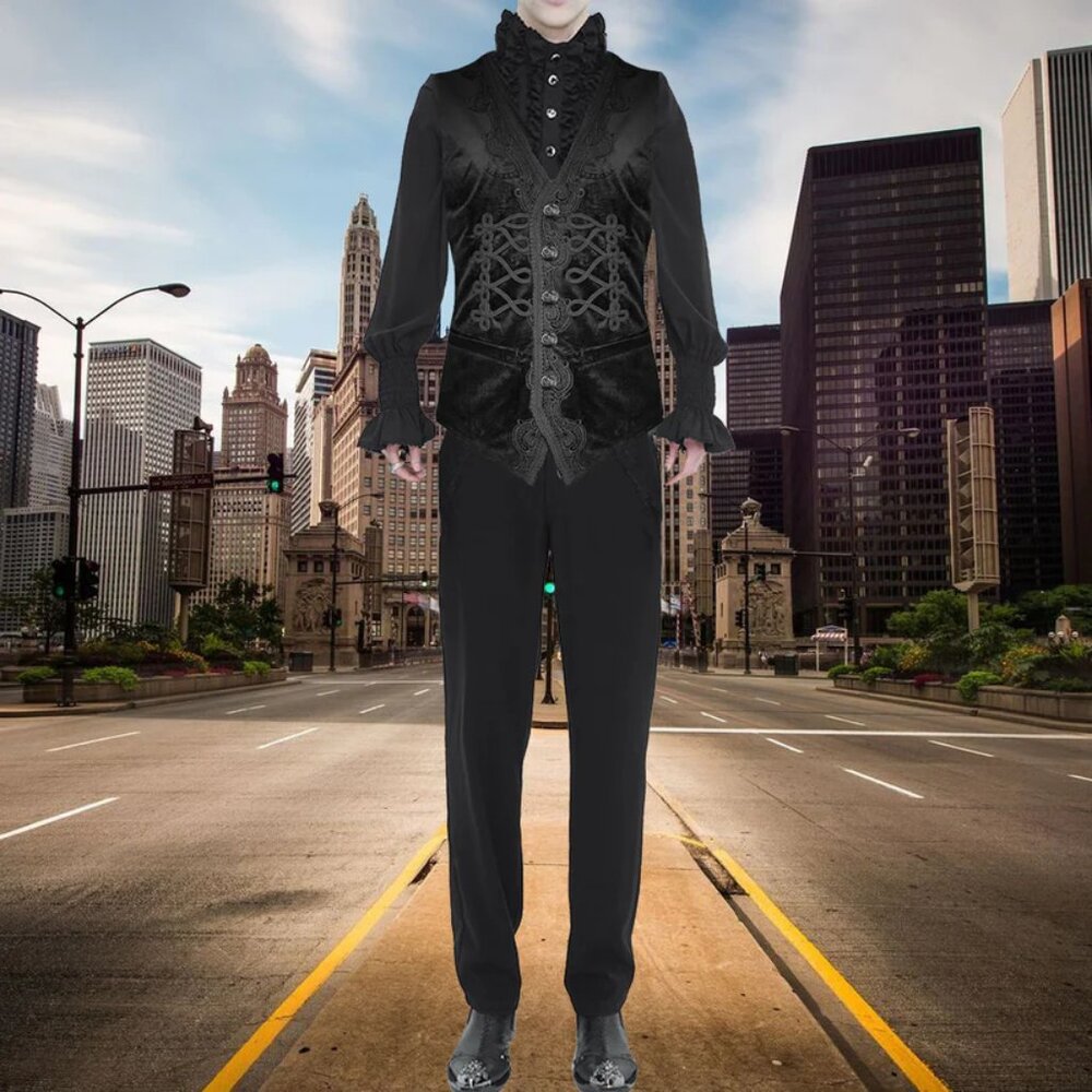 Men Herringbone Wool Blend Tweed Vest Premium Black Waistcoat Suit Vest V Neck - Picture 5 of 6